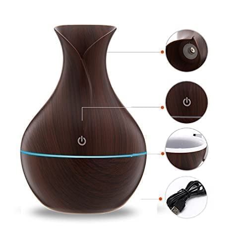 Vase Wood Air Humidifier-Light Wood and Dark Wood Colors-Ultrasonic Wood Air Humidifier – Elegant, Wood Design, Quiet & Relaxing.