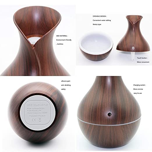 Vase Wood Air Humidifier-Light Wood and Dark Wood Colors-Ultrasonic Wood Air Humidifier – Elegant, Wood Design, Quiet & Relaxing.