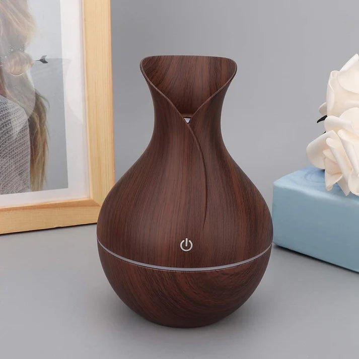 Vase Wood Air Humidifier-Light Wood and Dark Wood Colors-Ultrasonic Wood Air Humidifier – Elegant, Wood Design, Quiet & Relaxing.