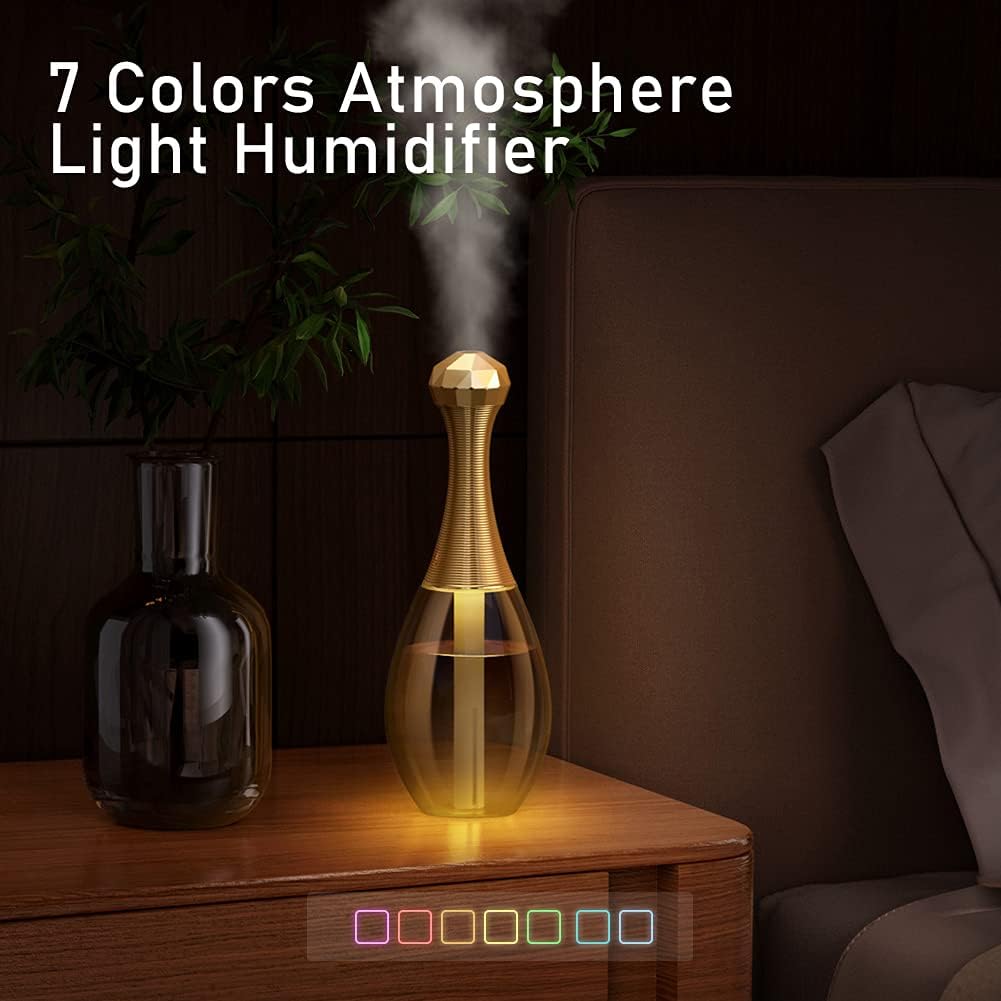 Vintage Perfume Bottle Air Humidifier–Lamp Air Humidifier-Bottle Air Humidifier Theme-Transparent ,Quiet, Gold Night Light .