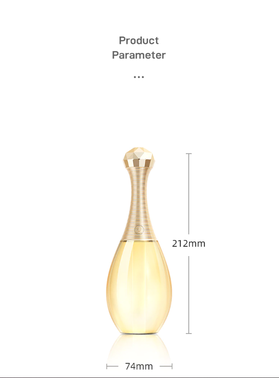 Vintage Perfume Bottle Air Humidifier–Lamp Air Humidifier-Bottle Air Humidifier Theme-Transparent ,Quiet, Gold Night Light .