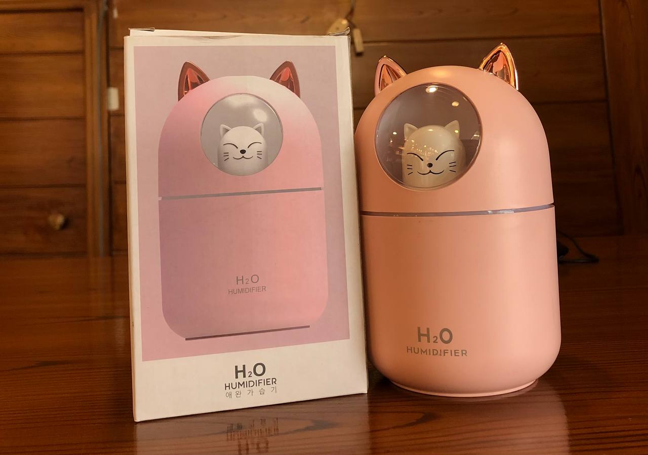 H2O Cat Portable Humidifier For Car, Room, Offices – Cool Mist, Quiet, Night Light, Auto Shut-Off